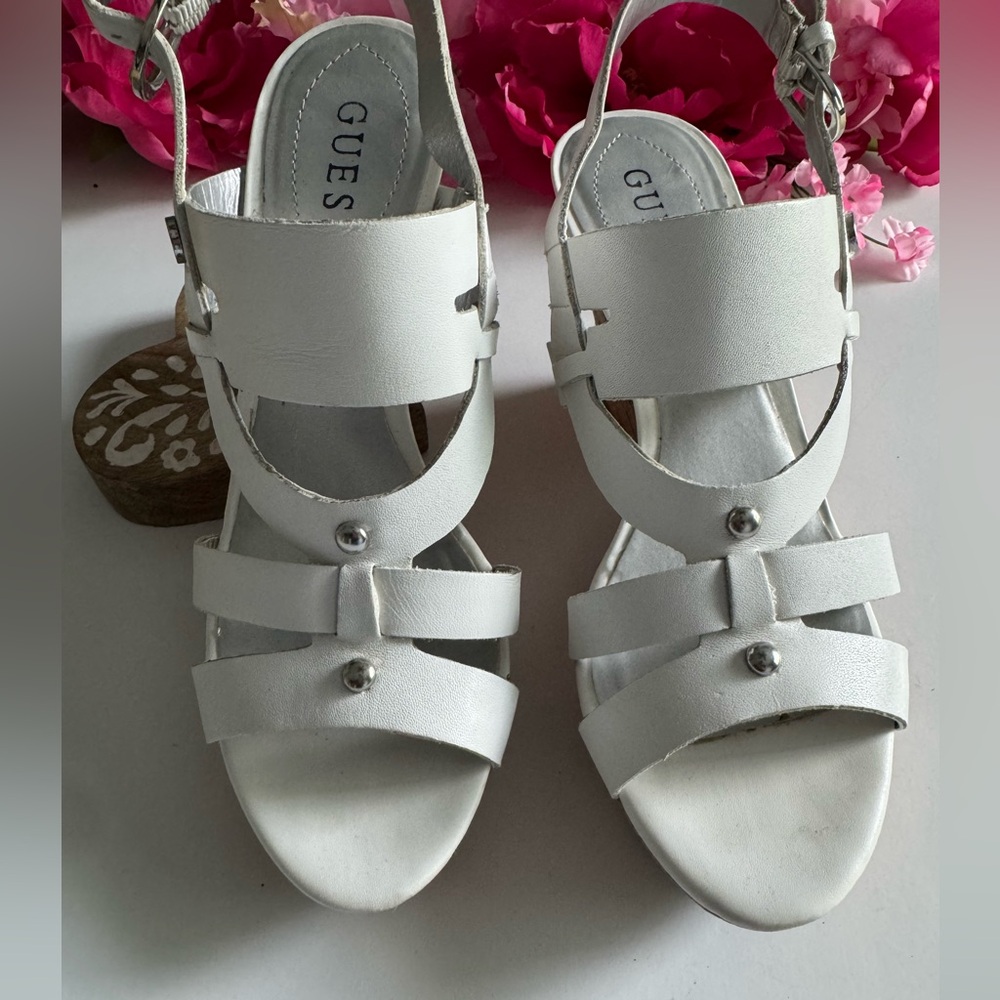 Guess White Sandals with Woven Straps